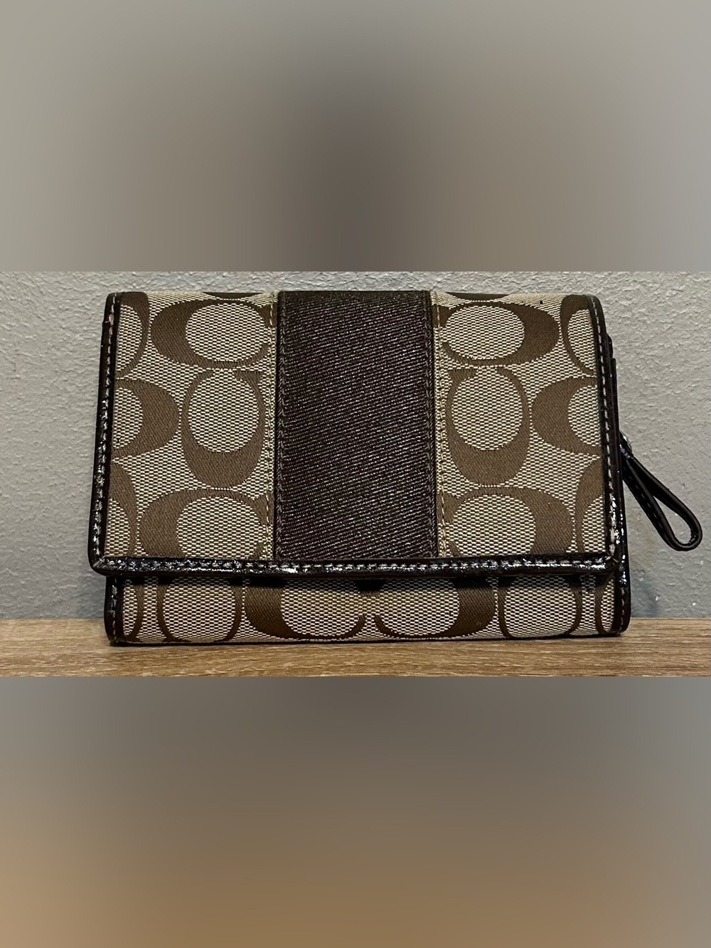 Coach Brown Signature Canvas Trifold Wallet